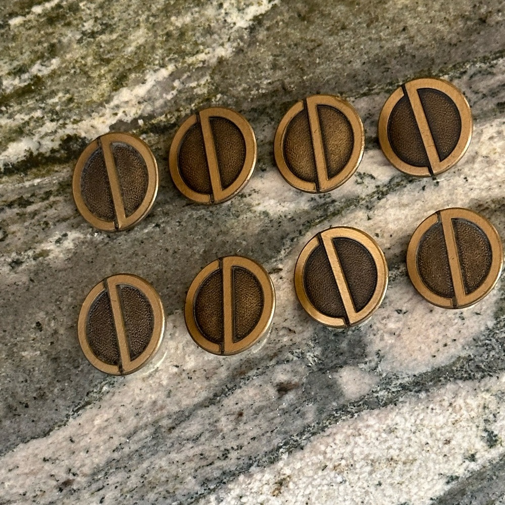 Vintage 1980 ’s Rare Buttons Christian Dior. Logo CD. Bronze Gold Color. 8 pc.